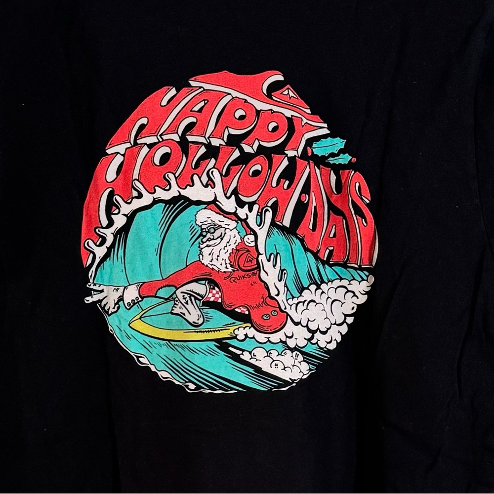 Youth Quicksilver Surfing Santa Christmas Holiday Graphic T-Shirt in Black - Picture 4 of 6